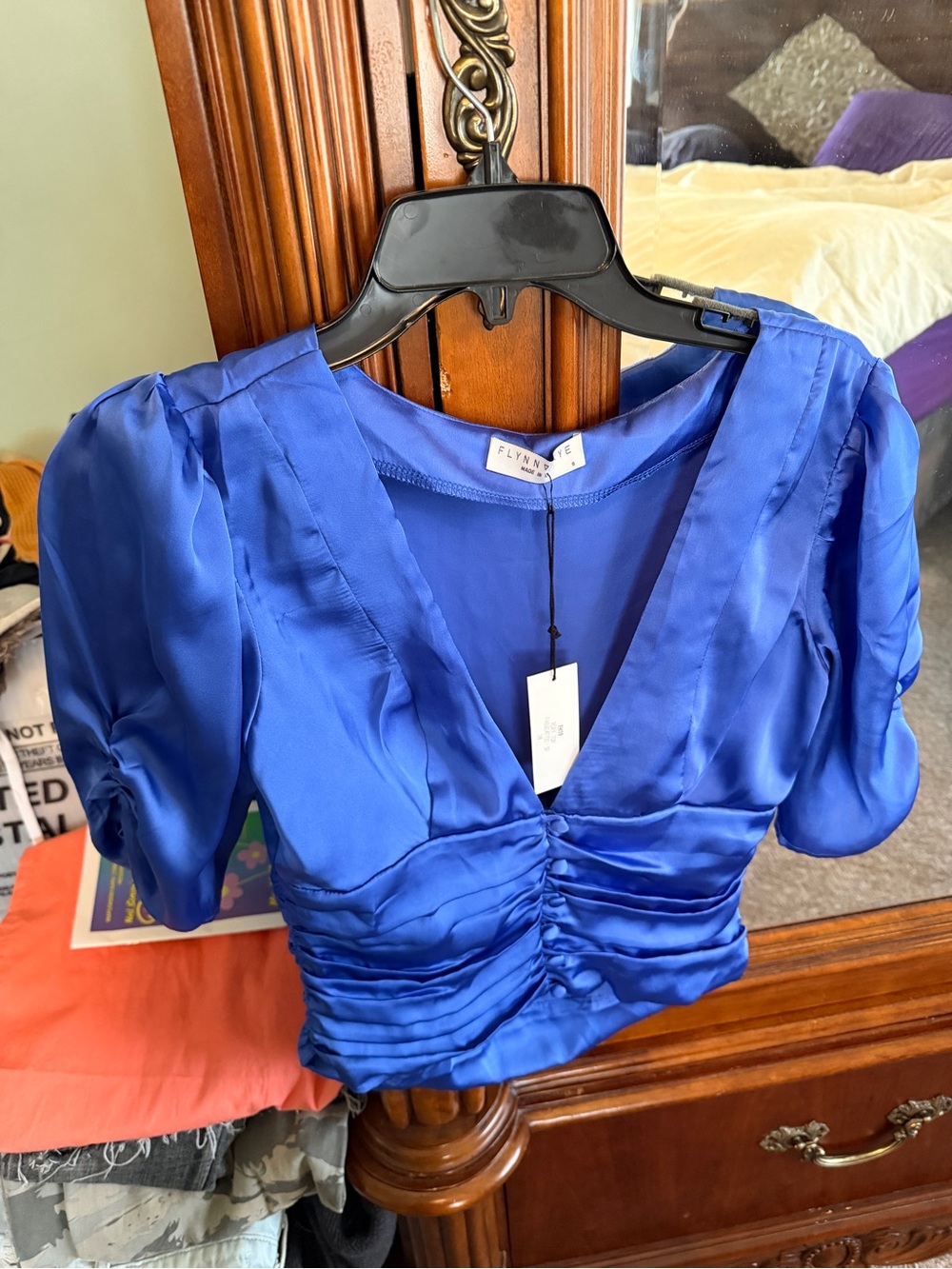 Flynn Skye Sapphire Satin Ruched V-Neck Crop Top